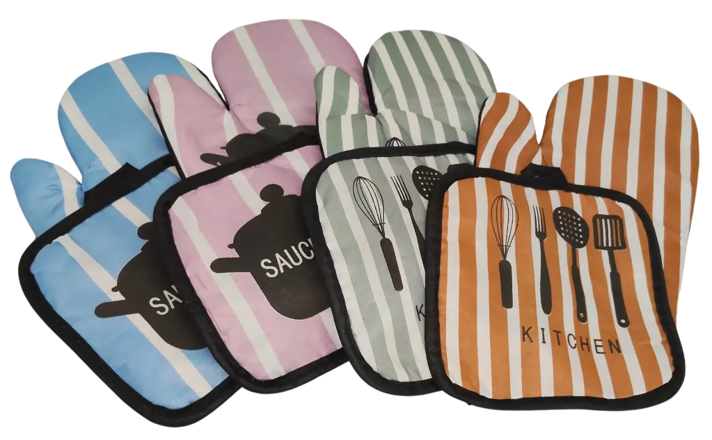 [14002] Pot Holder & Mitten Set (4 Col Available)