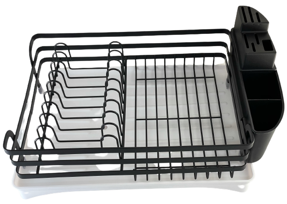 [7639] Black Dish Rack With Tray