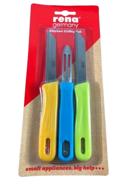 [7803] Rena 3pc Knife Set W/Peeler