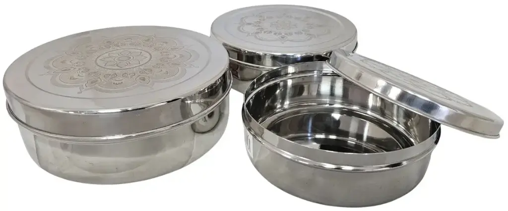 [7231-3] Round Containers 3pc Set - SS - Lasered (12,14,16cm)