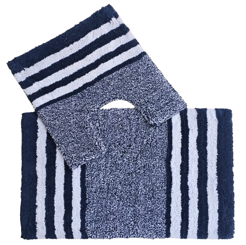 Spa Collection 2Pc Bath Mats Stripe Design 100% Cotton